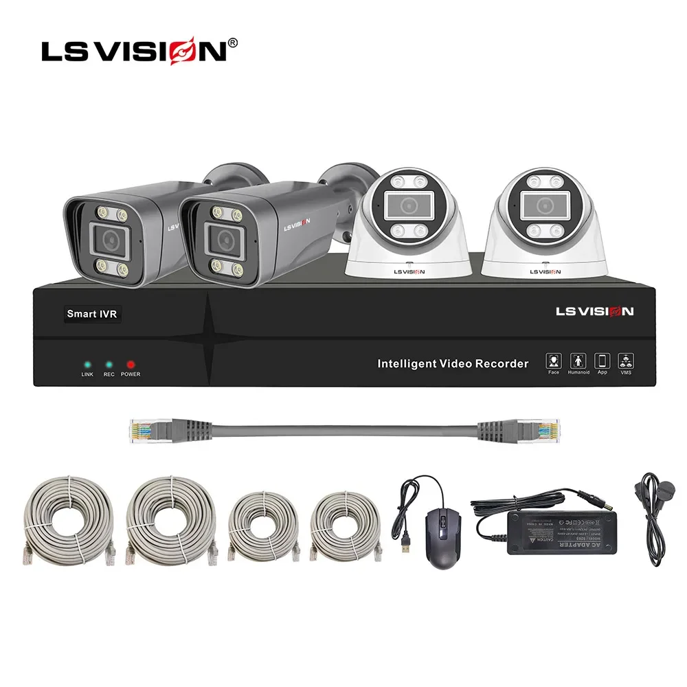 

LS VISION 4mp AI Intelligent Alert 4CH IPC NVR Kits Custom Alarm Parking for Project Community Management Security System