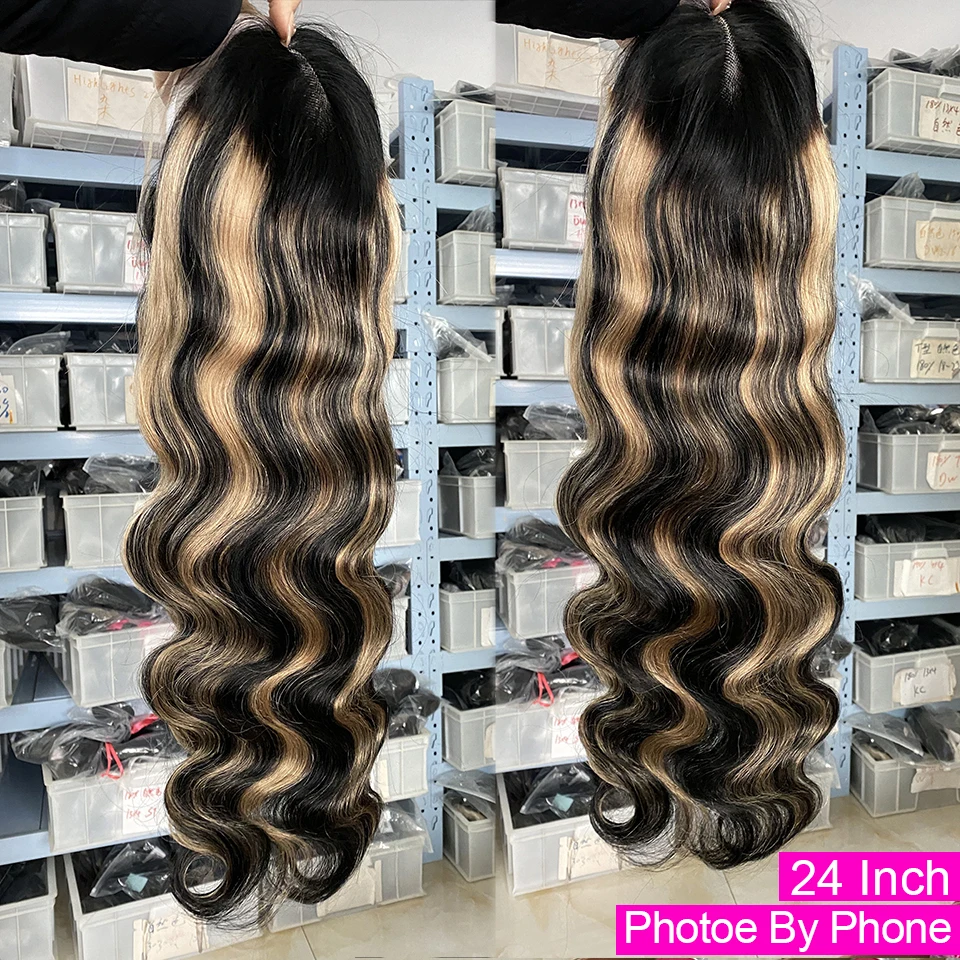 Blonde Highlight Lace Wig, Body Wave Human Hair, Pré-plumé, 13x6, 5x5 Lace Closure Wig, 13 age