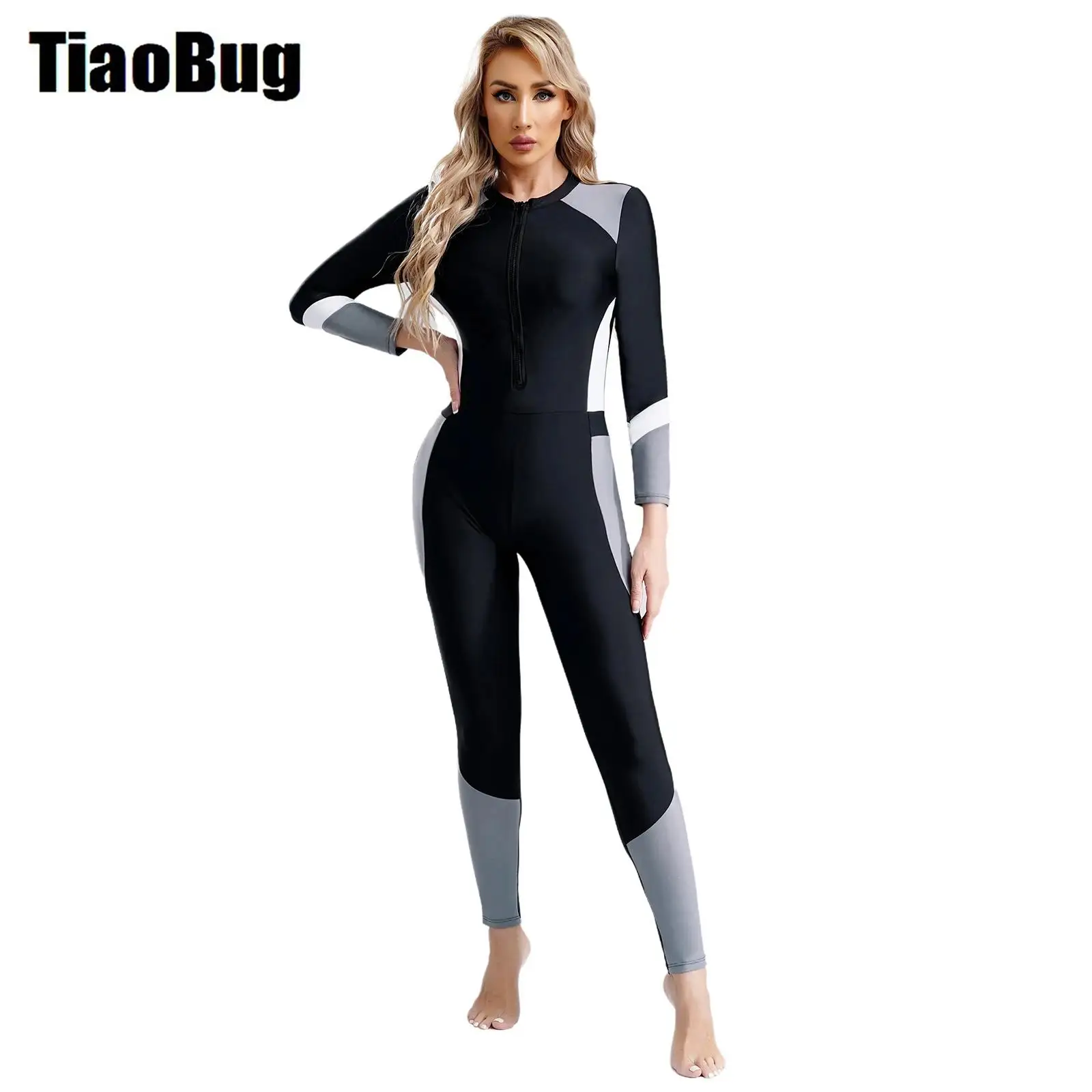 

Women Wetsuit Bathing Suit Athletic Swimsuit Long Sleeve Zipper Conservative Swimwear Surfing UPF 50+ Rash Guard Beachwear