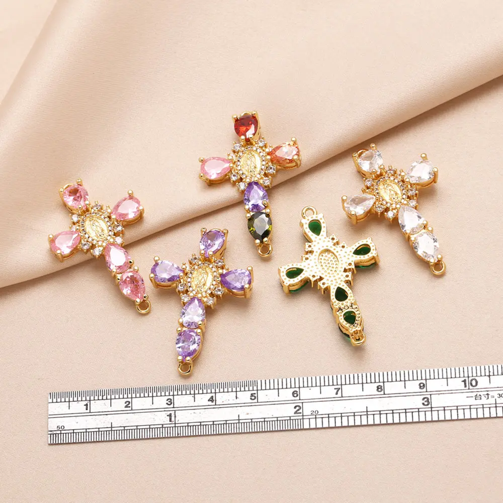 OCESRIO Crystal Big Cross Charms for Bracelet Copper Gold Plated Virgin Mary Crucifix accesorios de joyería envio gratis chma285