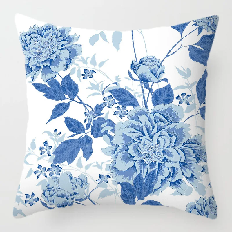 Chinese Blue and White Porcelain Fashion Decorative Covers for Cushions Sofa Geometric Flowers Throw Pillow Case Home Decor Car