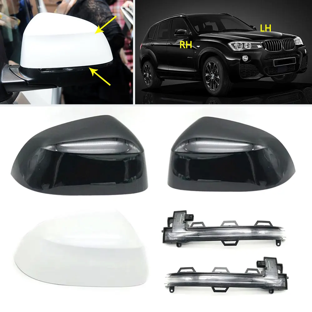 

Car Door Side Rearview Mirror Cover Cap and Indicator Light Lamp For BMW X3 X4 X5 X6 F15 F16 F25 F26