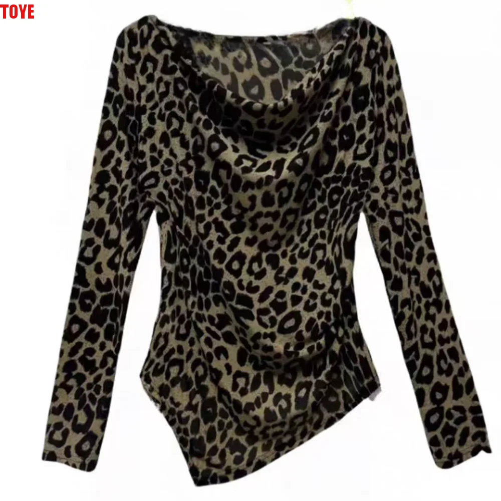 

Fashion Irregular Leopard Crop Top Ins Bottoming Shirt Halter Cheesy Tops Vest Slim Fit Leopard T-Shirt Women Streetwear