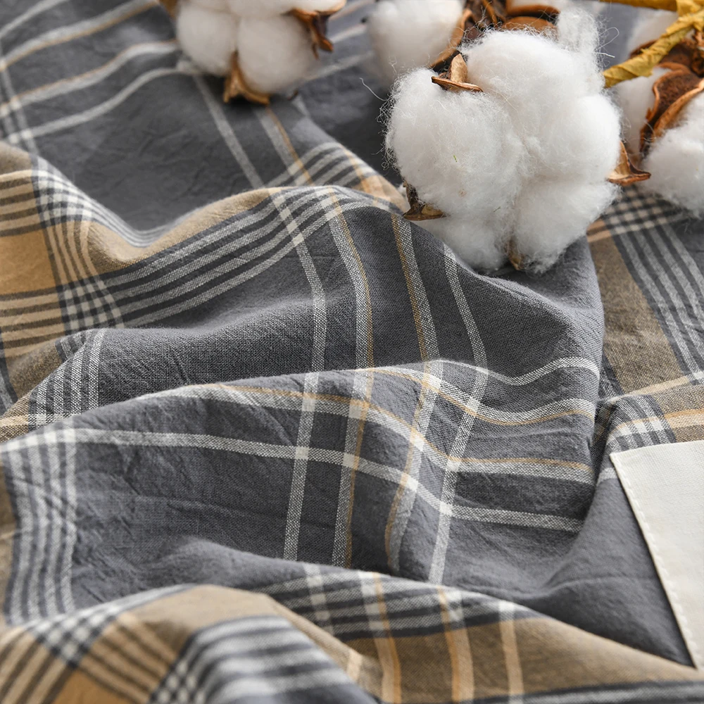 100% Cotton Bedding Quilt Cover Set with Pillowcase Japan Style Grid  housse de couette 220x240 Duvet Cover set King Size