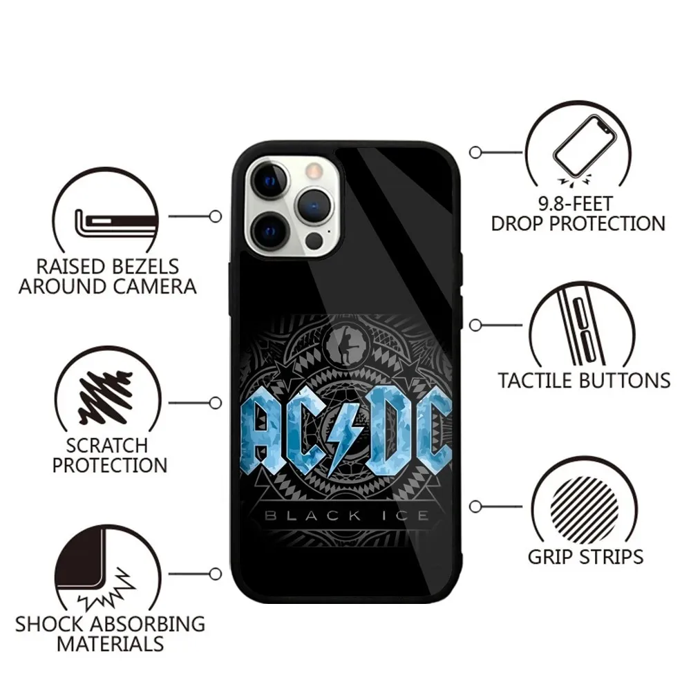 A-AC D-DC Rock Band Phone Case Strong Magnetic For IPhone 16,15,14,13,Pro,Max,Plus,11,12,Mini For Magsafe Wireless Charging