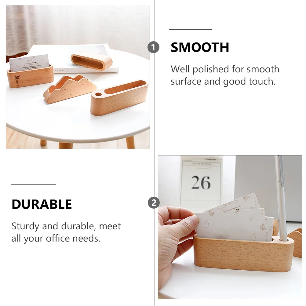 

1Pcs Wooden Business Cards Holder Desk Stand Pen Holder Note Cards Organizer Solid Wood Office Wooden