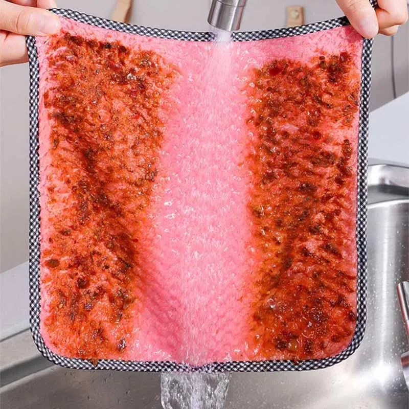 Kitchen Towels Dishcloths Microfiber Towels Absorbent Kitchen Cleaning Cloth Non-Stick Oil Thickened Table Cleaning Cloth