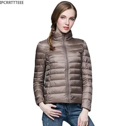 Chaqueta de plumón de pato blanca ultraligera para mujer, delgada, portátil, a prueba de viento, otoño e invierno, novedad de 2021