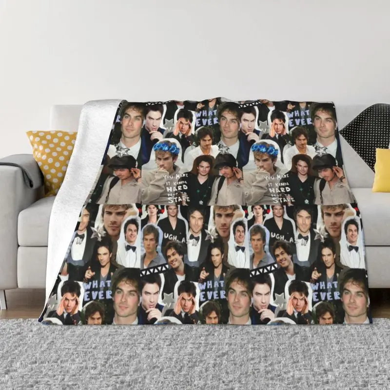 The Vampire Diaries Damon Salvatore Collage Blanket Flannel Fleece Warm Horror TV Show Throw Blankets Bedding Sofa Bedspreads