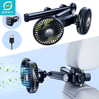 Eary-ventilador de doble cabezal para coche, ventilador enfriador de aire para reposacabezas del asiento trasero con 2 ganchos, brazo largo ajustable, 3 velocidades para camión, SUV, sedán