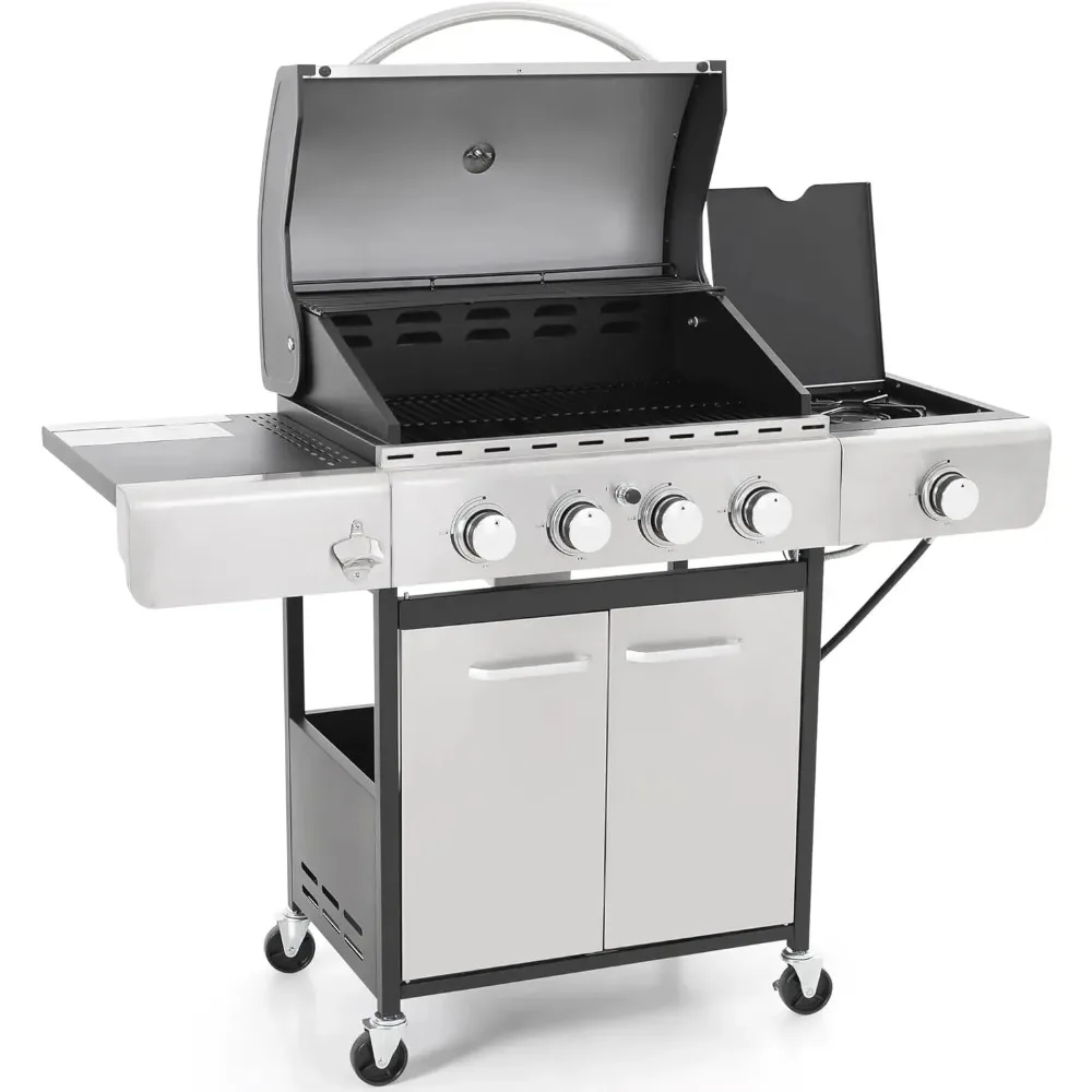 

Propane Gas BBQ Grill with Side Burner and Porcelain-Enameled Cast Iron Grates BTU Outdoor Cooking Kitchen and Patio Backyard