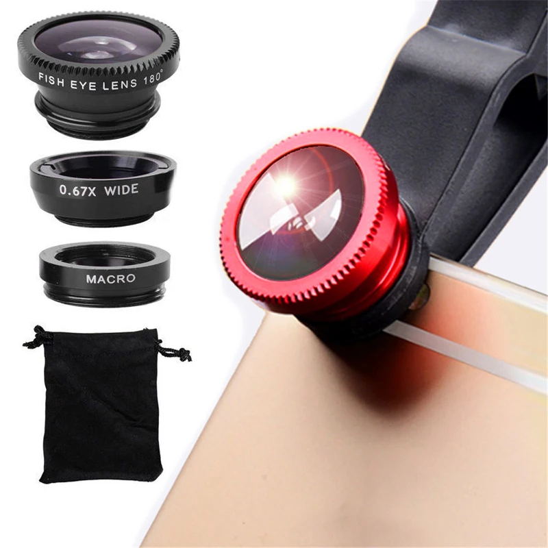 Universal 3 In 1 Fish Eye Lens Wide Angle Macro Smartphone Fisheye Lens Zoom For Iphone Samsung Xiaomi Mobile Phone Camera Lens