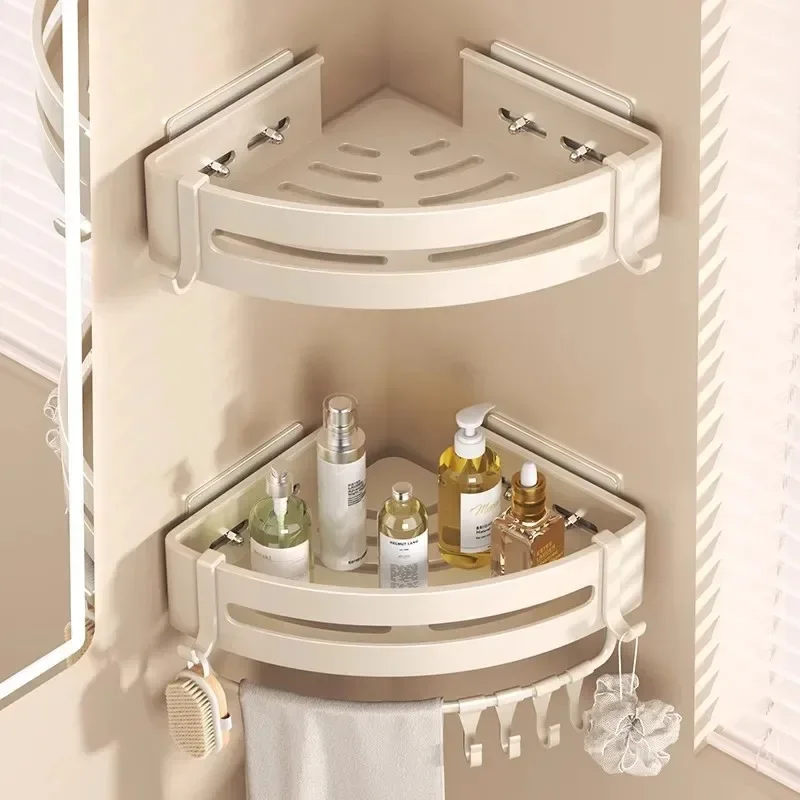 MUYIYU Bathroom Shelf Beige No Drill Wall Corner Shelf Aluminum Alloy Shampoo Rack Storage Organizer Sticker Installation