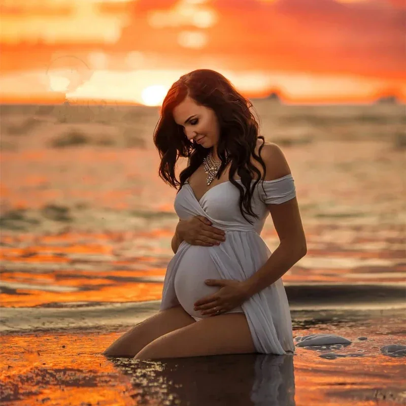 

Sweet Heart Chiffon Maternity Bodysuits Dresses Summer Pregnant Women Bodysuit with Long Dress Pregnancy Photography Outfits
