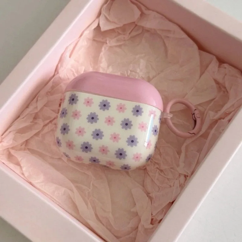 Korean Pink Purple Flower Case For Airpods 1 2 3 4 Cases For Airpods Pro Pro2 Pro3 Wireless Earphone Protective Cover with Hook