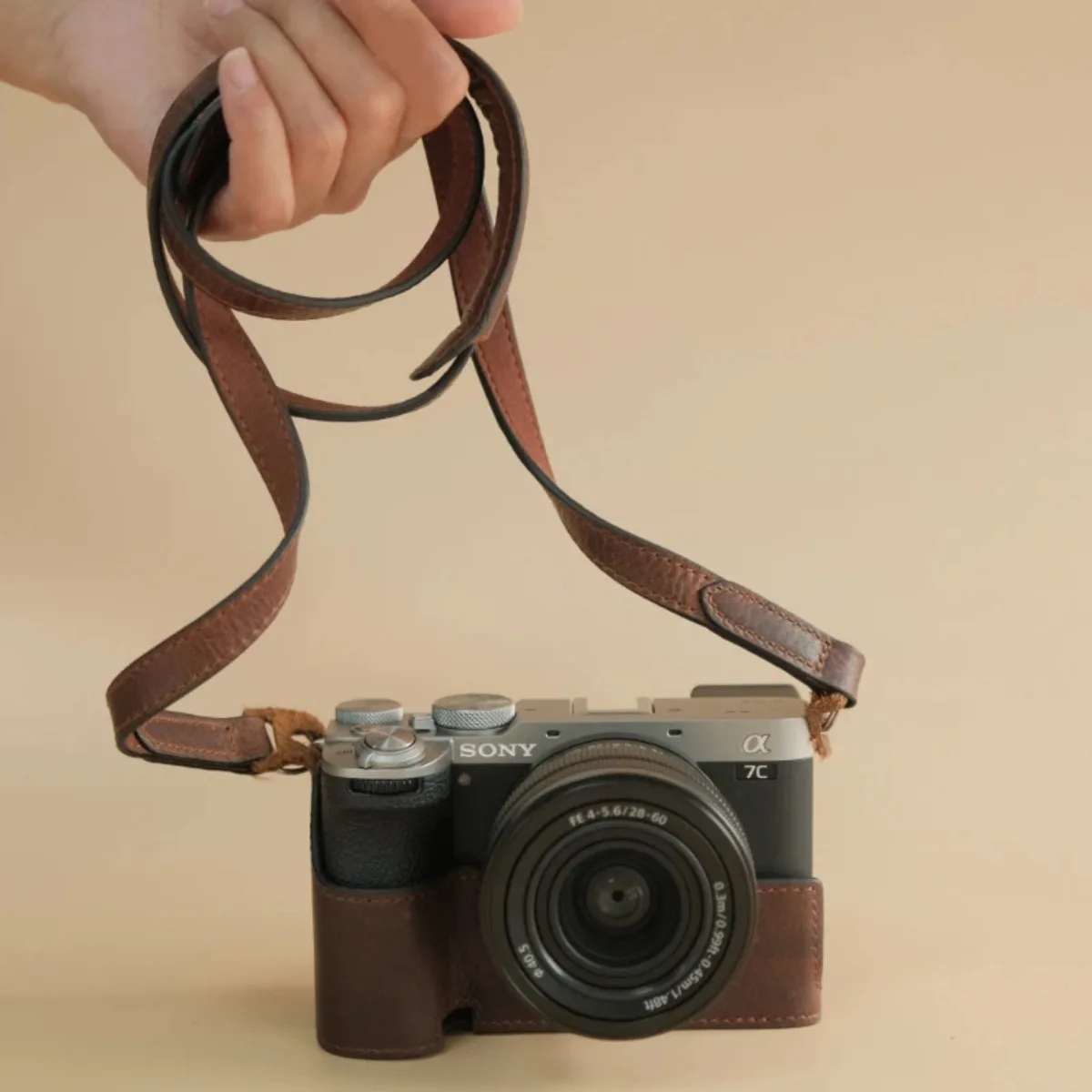 Sac pour appareil photo Vintage en cuir véritable, pochette de protection, housse de Base, ceinture d'épaule, sangle de cou pour Sony A7CR A7C2