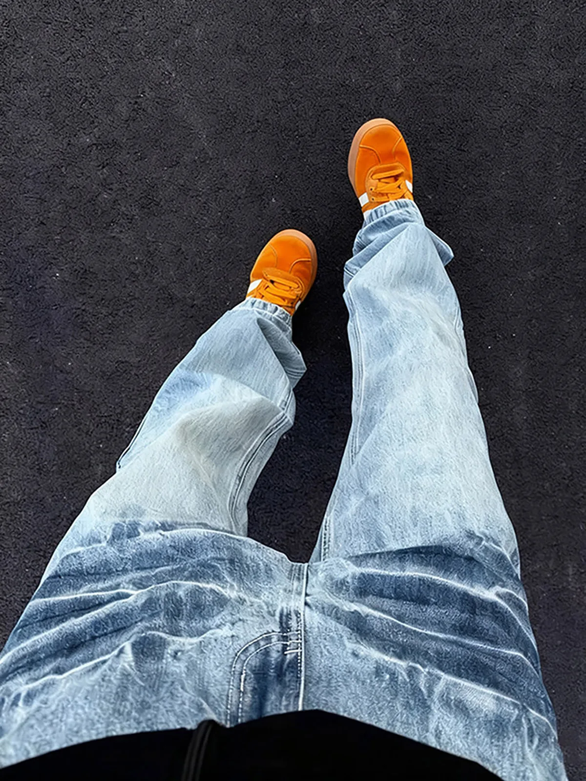 

Light Blue Waed Lightning Pattern Men's Jeans Retro Vibe Straight Leg Vintage Sle Knife Slim Fit American Sle Denim