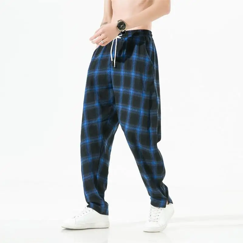 Trousers for Men Check Thin Harem Summer Casual Pants Man Plaid Cotton Fashion 2024 High Quality New in Slacks Original Clothing