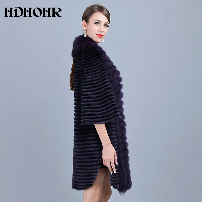 HDHOHR 2024 High Quality Women Knitted Mink Fur Coats Fox Fur Sleeve Fashion Thick Natural Mink Jackets Winter Warm Fur Parkers