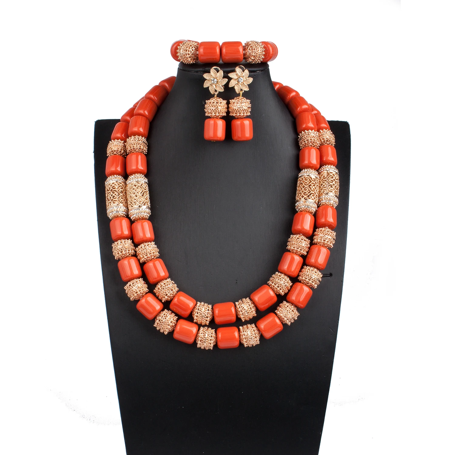 

Nigerian Wedding Orange Beads Set Artificial Coral Indian Bridal Jewelry Set Women Costume Jewelry Set Free Shipping