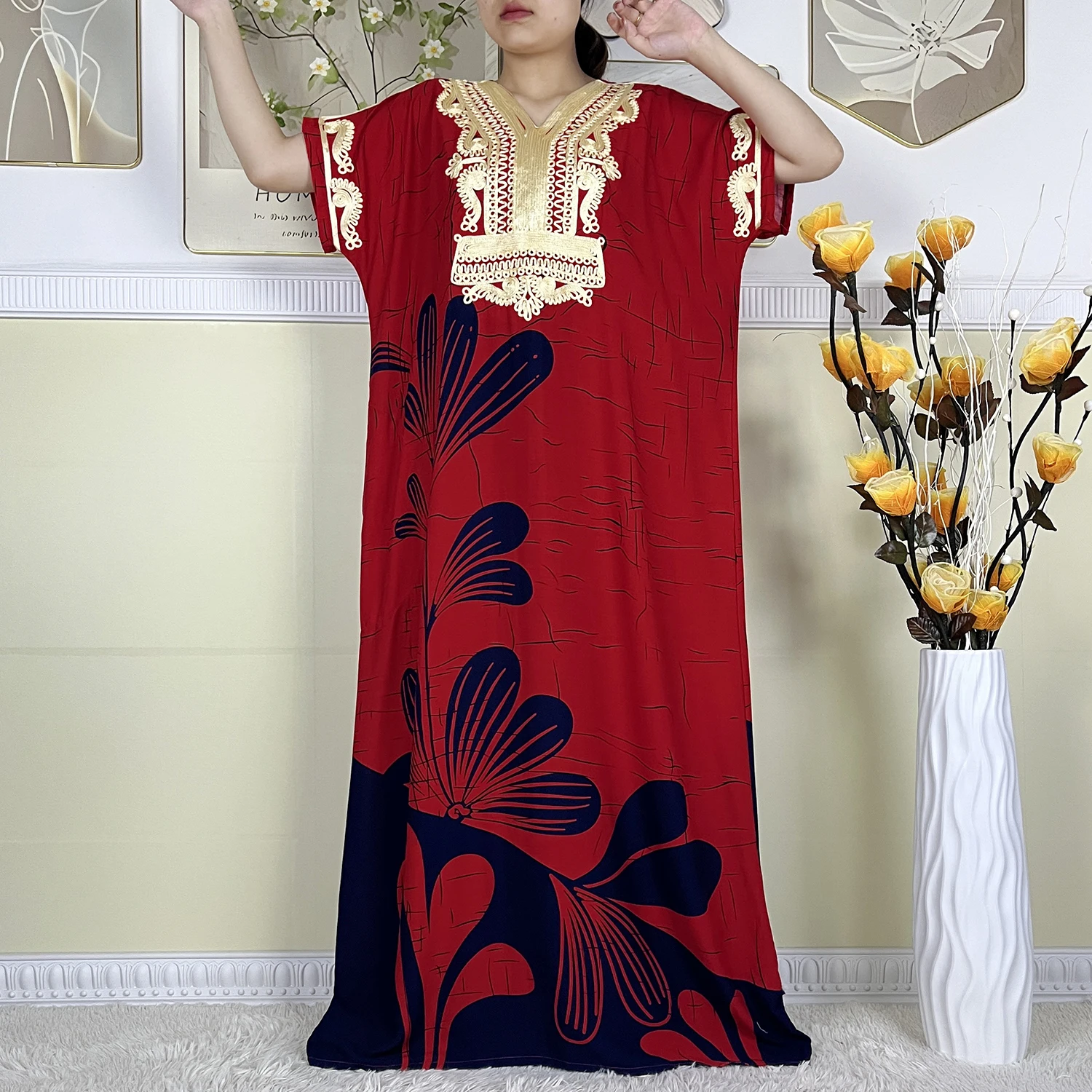 New Muslim Abayas Summer Short Sleeve Dresses Fashion Floral Printed Loose Casual Maxi Islam Women Dress African Abaya Clothes