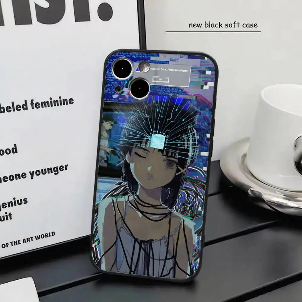 كارتون S-التجارب الإلكترونية التسلسلية L-Lain جراب هاتف سيليكون لينة آيفون 16 15 14 13 12 11 Plus Pro Max Plus