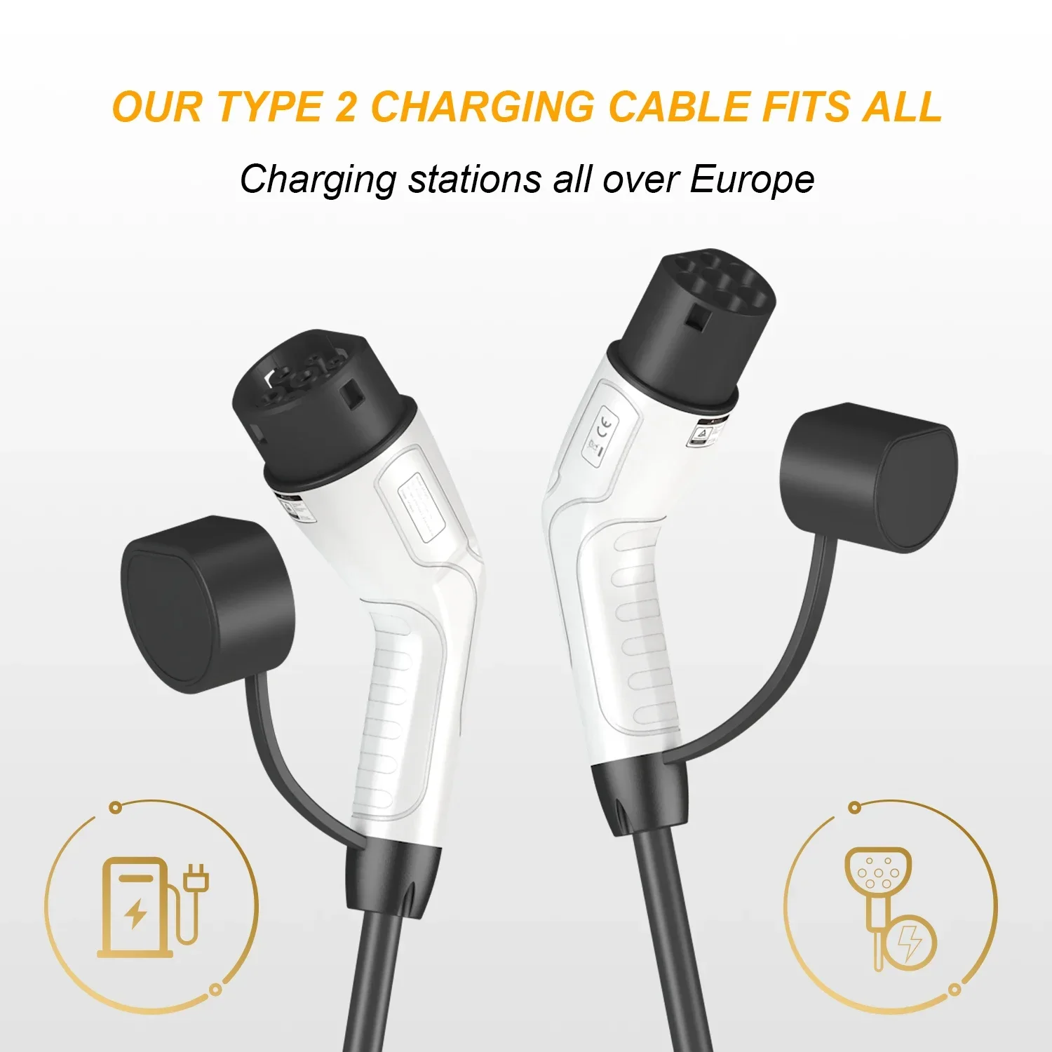 5M EV Charging Cable 3.5KW/7KW/11KW/22KW  Black White Flexible EV Cord  Type2 to Type2 IEC 62196 AC Public Charging Station