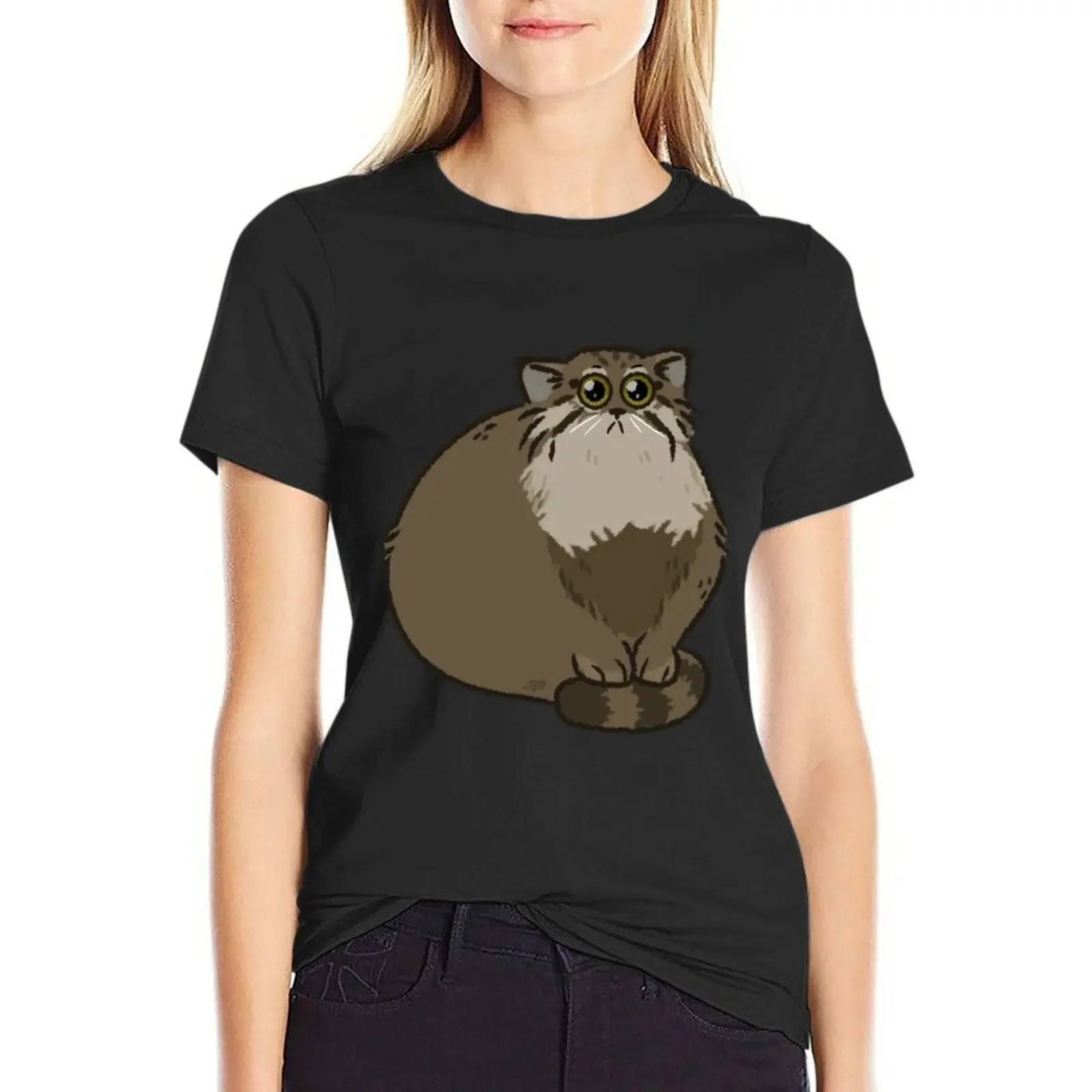 

Pallas cat T-Shirt vintage korean fashion heavyweights Short sleeve tee oversized workout shirts for Women