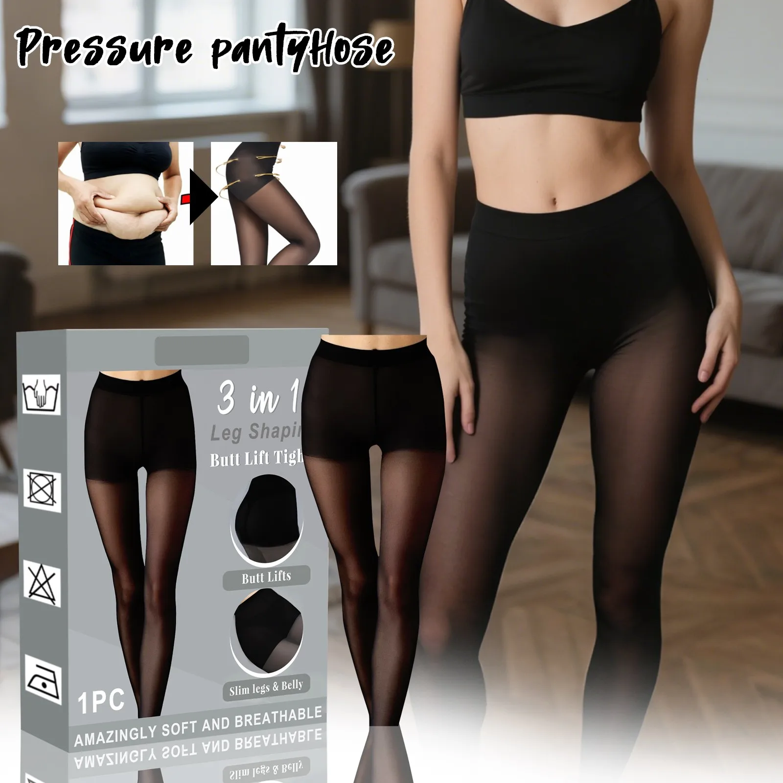 

Summer T Shirt Man Printed Pressure Tights Modify Leg Lines,3in1 Leg Shaping, Hip Lifting, Tights Shape Pantyhose Stockings