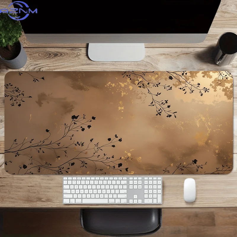 1pc Black Branches Design Mouse Pad |  cm, Non Slip Extended Table Mat, Golden Foil Pattern, Desk Mat for Office Home Decor, Sof