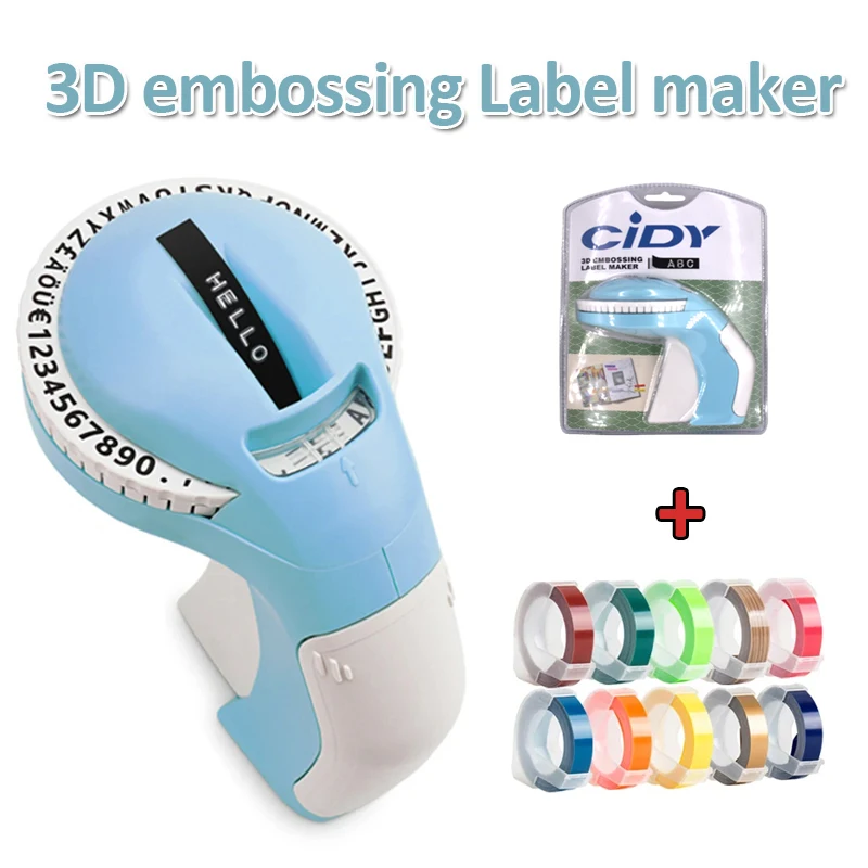 12965 Manual Labeller with 10 labels Hand Typewriter 3D Embossing Labeling Machine with Label Sticker Similar as Dymo 1610 E101
