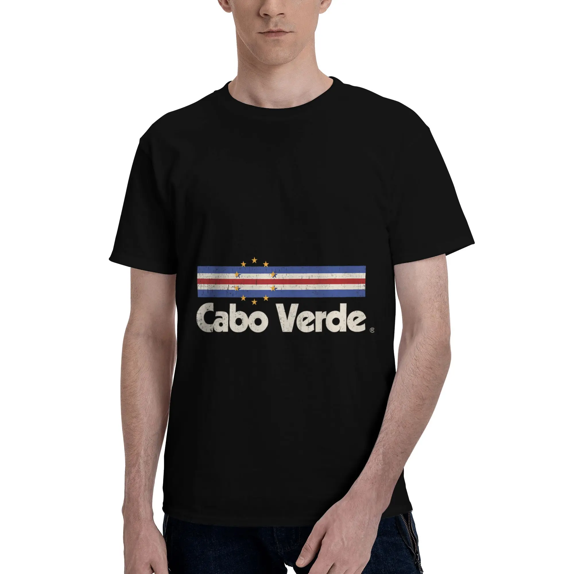 Retro Cape Verde Flag Bandera Cabo Verde Blue Men's T-Shirt Clothes  Fashion Tee Shirt Short Sleeve fugees Pure Cotton