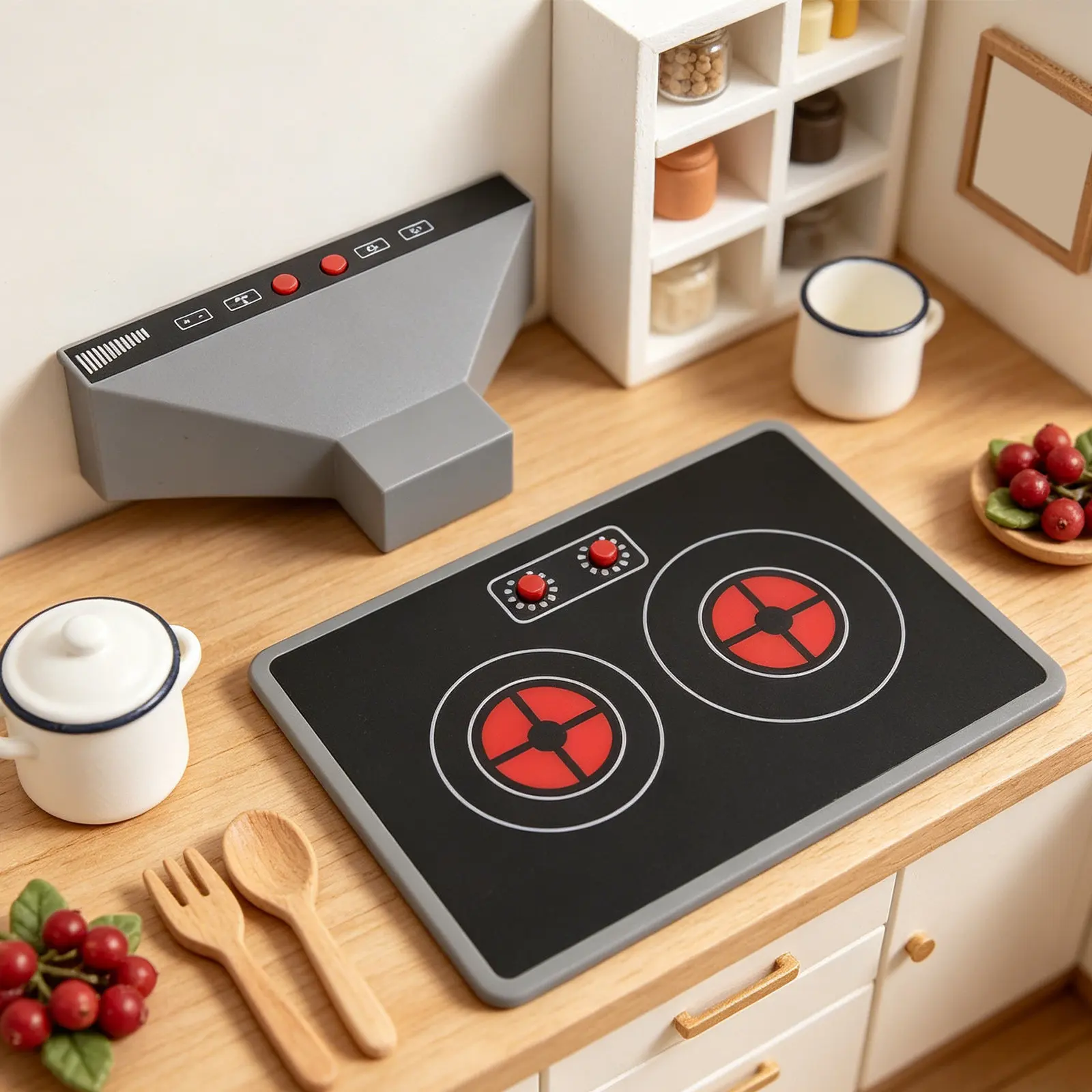 1セットのキッチンおもちゃセット。インタラクティブなシミュレーション調理、電気コンロ、レンジフード、ロールプレイ用アクセサリー、キッチン用品。