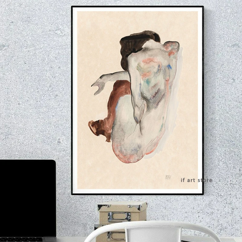 Egon Schiele Abstact Naked Body Color Delineation Sketch Canvas Art Print Painting Poster Wall Picture for Living Room Decor