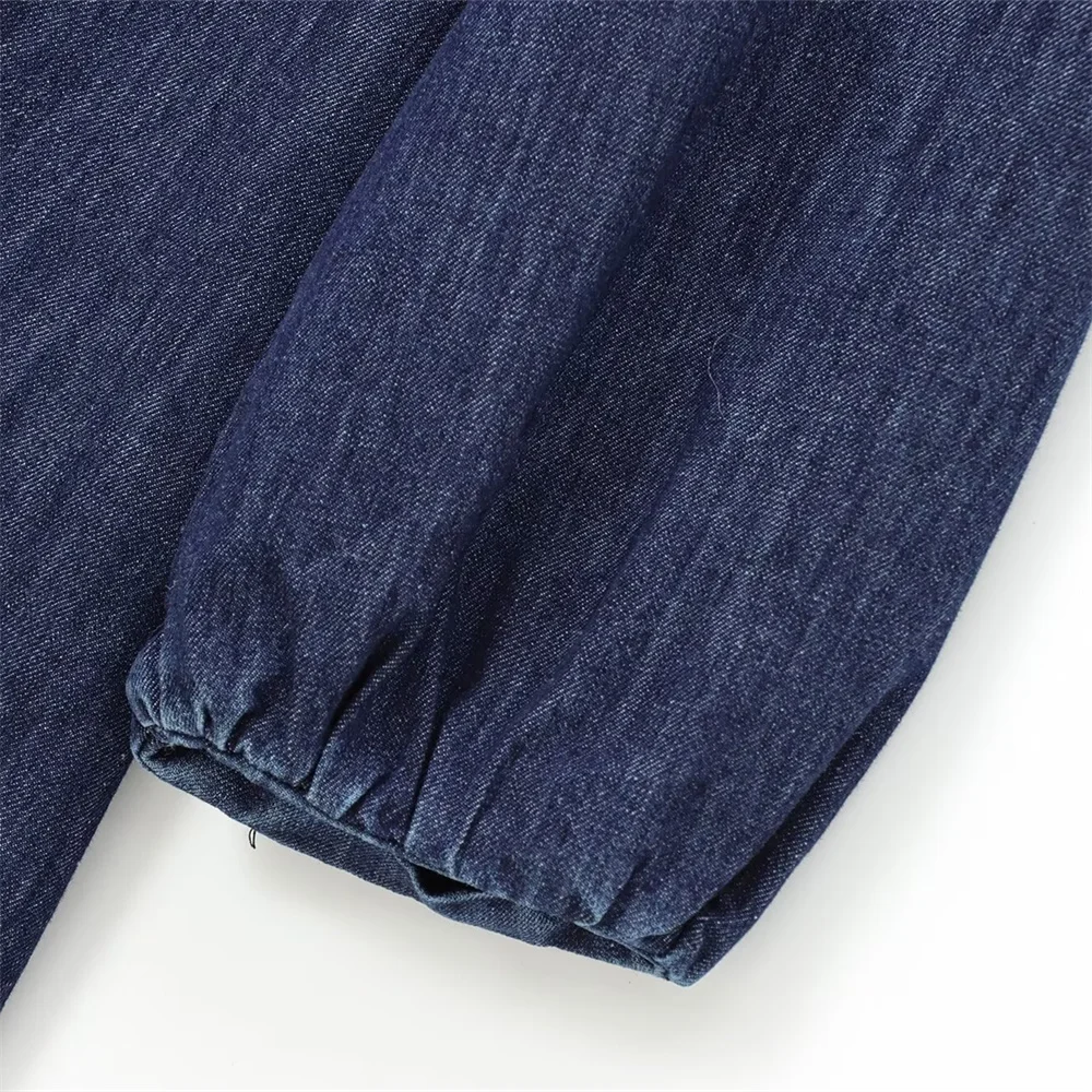 Autumn New Women's Fashion Casual Style Simple Long Sleeve Small Round Collar Short Style Slimming Denim Dress