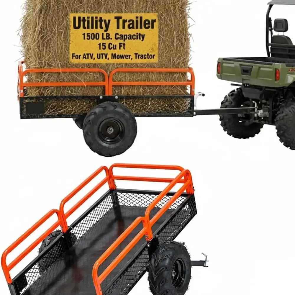 

Прицеп для газонокосилки, емкость 1500 фунтов, 15 кубических футов, подходит для квадроциклов, UTV и гольф-каров