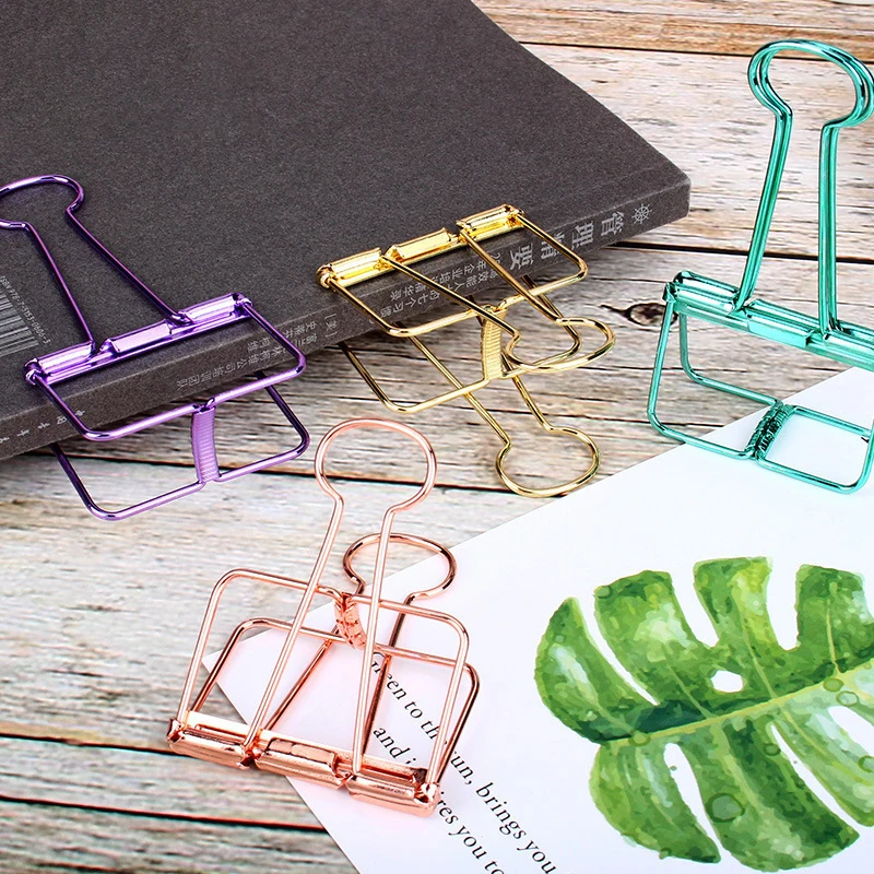 JESJELIU 8 Colors 3 Sizes Ins Colors Gold Sliver Rose Green Purple Binder Clips Large Medium Small Office Study Binder Clips