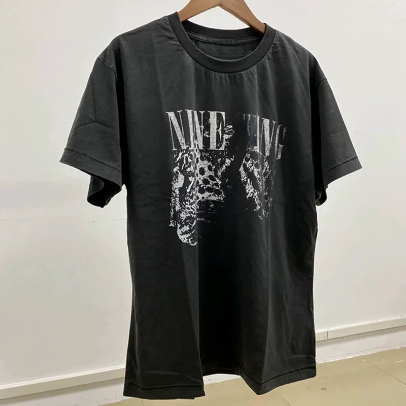 Women's T-shirt 2026 new comfortable casual leopard head printed gray short sleeved sports shirt