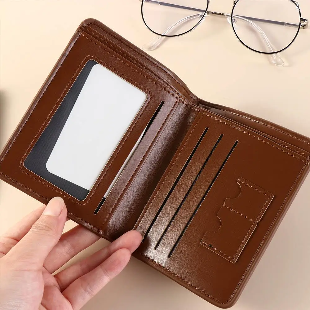 Leather 2 Fold Wallets Solid Color Soft Men's Short Wallet Credit Card Case Urban Recreational Style Anti-theft Cash Bag