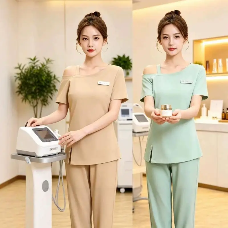 Korean Professional Beauty Salon Workwear Set With Slanted Shoulders Skin Management Specialist Medical Beauty Massage Uniform