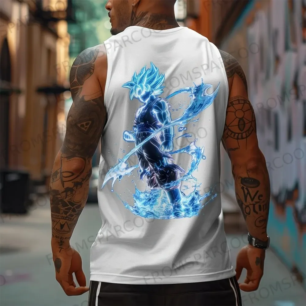 Dragon Ball Anime Goku Peripheral Printed Pure Cotton Tank Top 2025 Gym Sportswear Casual Men Loose Summer Fashion Vest Topins