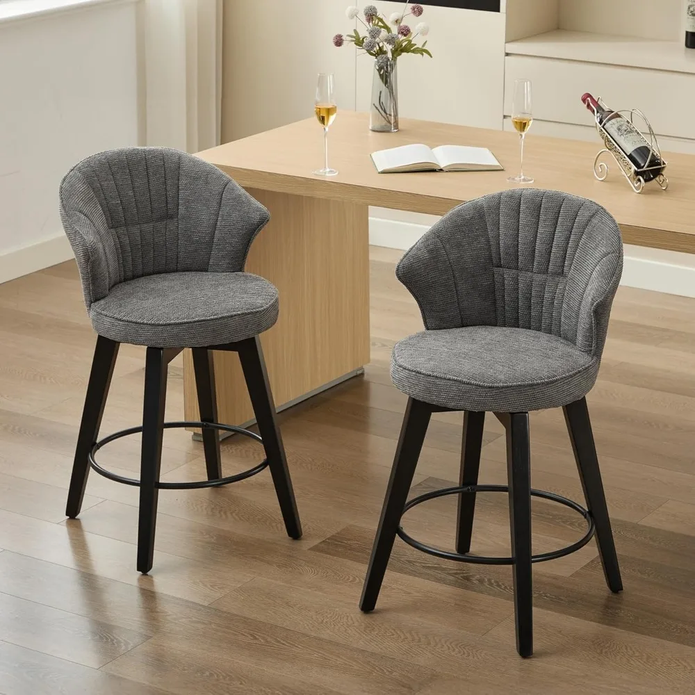 

Swivel Bar Stools Set of 2, Upholstered Chenille Counter Height Barstools with Wide Back & Solid Wood Legs for Kitchen Island