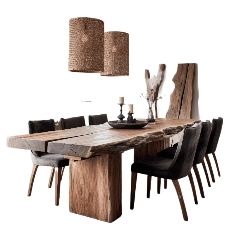 

Old elm wabi-sabi style large board table tea making solid wood office kung fu tea table table and chair combination