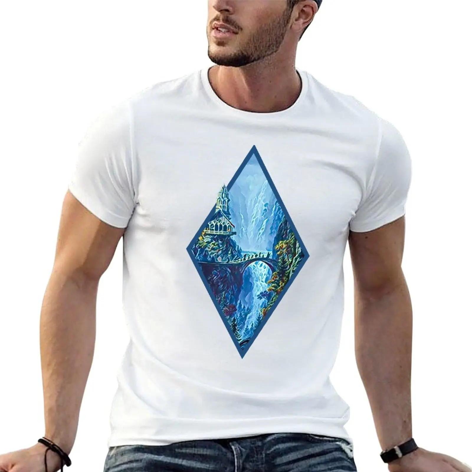 The Fellowship Departs - Digital Art - Diamond Frame - White Fantasy T-Shirt Large Size Loose Casual Tee