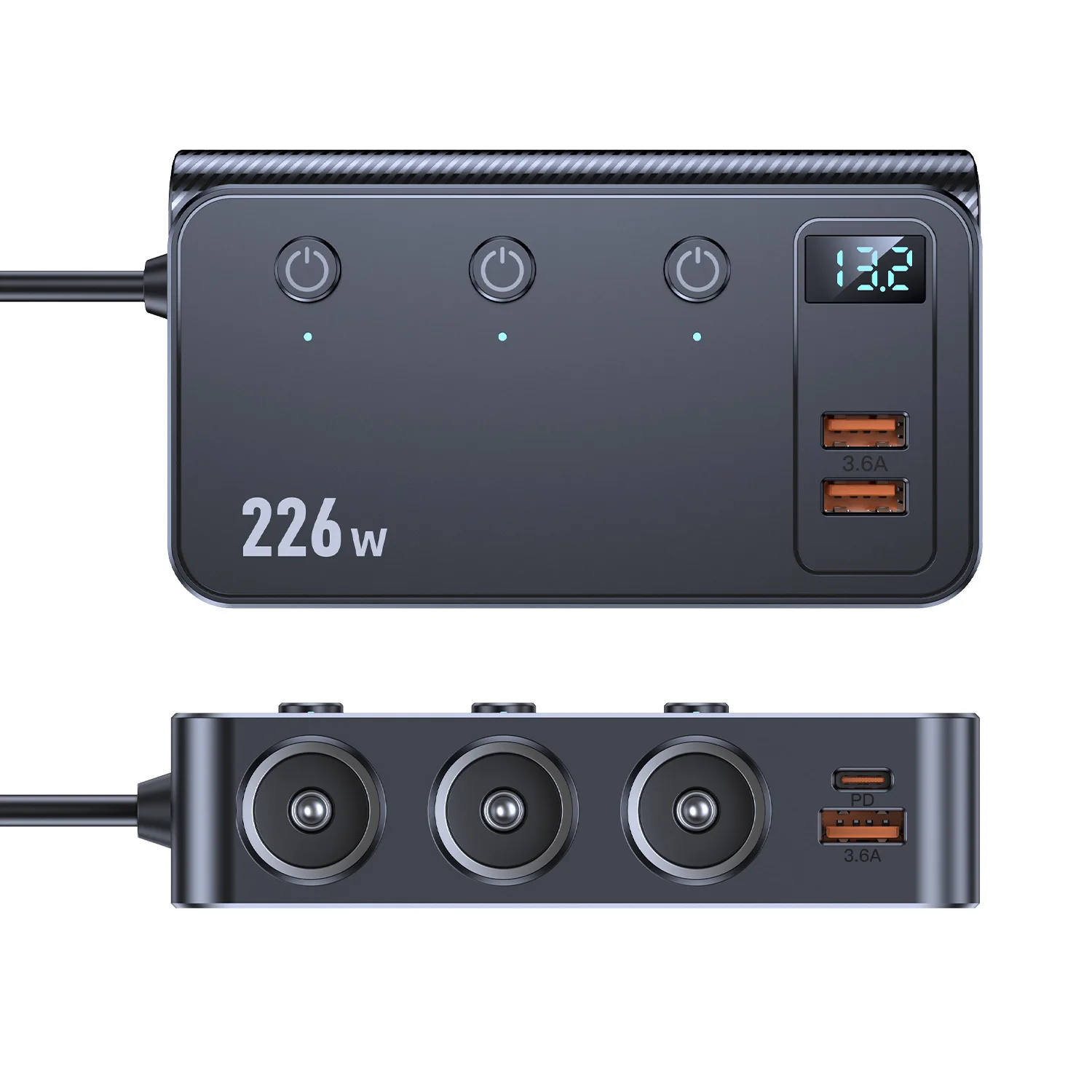 226W Car Charger Adapter 9 in 1 PD 3 Socket Cigarette Lighter Splitter Charge Independent Switches 12V 24V Fast Charger