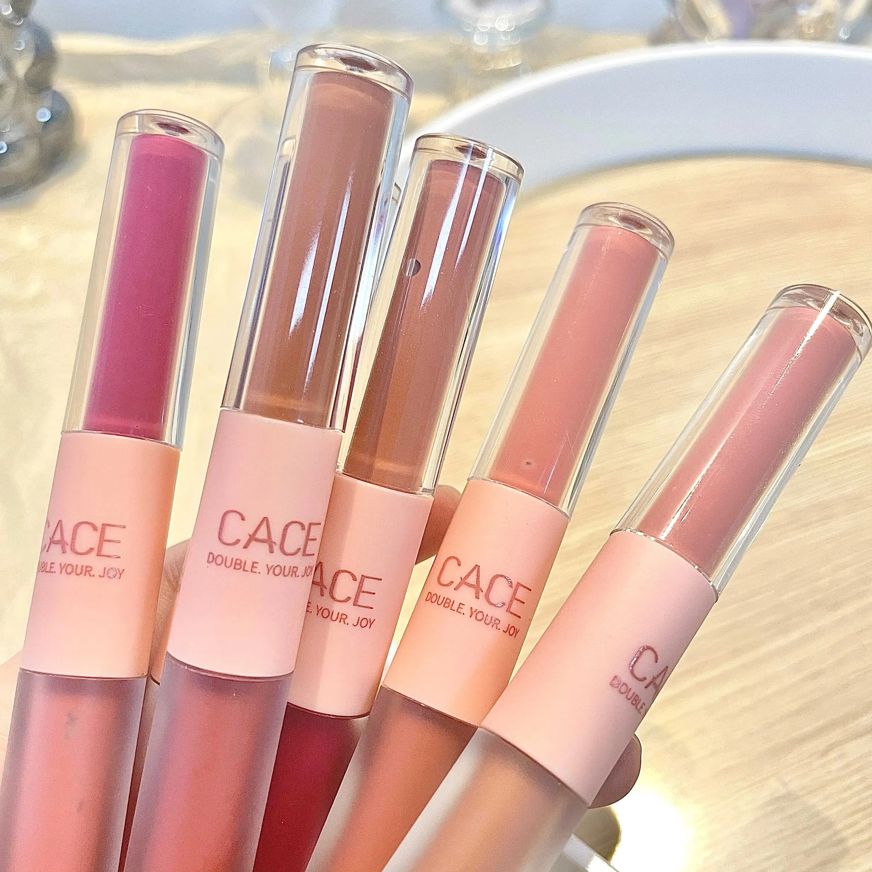 CACE-batom fosco impermeável, dupla cabeça Lip Gloss, maquiagem sexy lábio vermelho, lama espelho de água Gloss Lip Glaze, cosméticos coreanos