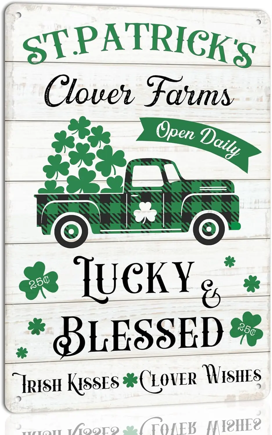 St.Patrick’S Clover Farms - Letrero metálico de estaño con diseño de besos irlandeses y deseos, estilo vintage, para decoración de pared en cafeterías, casas de campo y hogares.