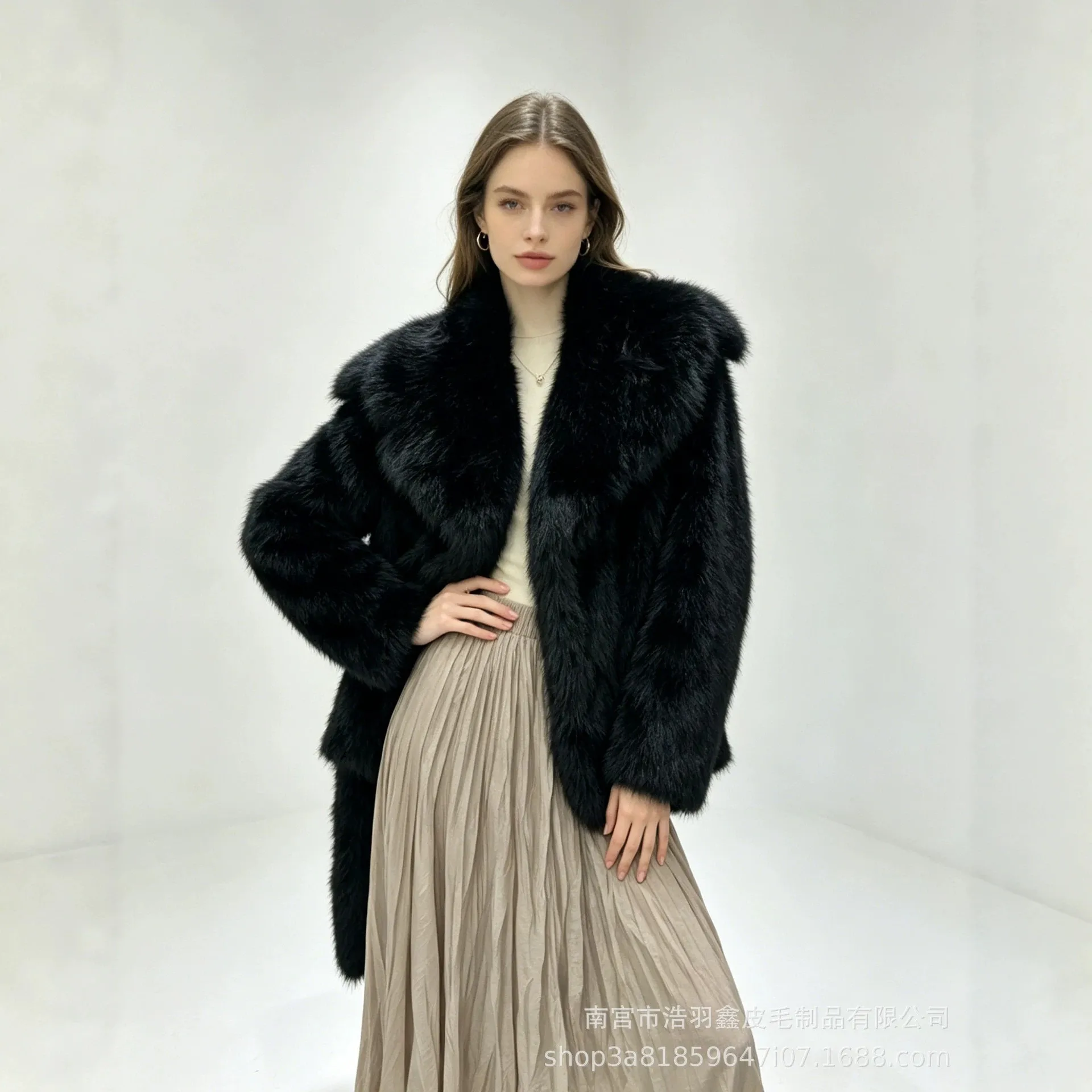 Winter Mid-Length Fox Fur Overcoats Women Oversized Waist Belt Faux Fur Coat Female Plus Size Outerwear Plush Fur Coats