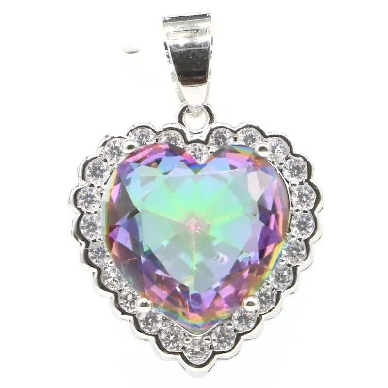 

6g Customized 925 SOLID STERLING SILVER PENDANT Heart Shape Green Amethyst Rainbow Mystical Topaz Blood Ruby