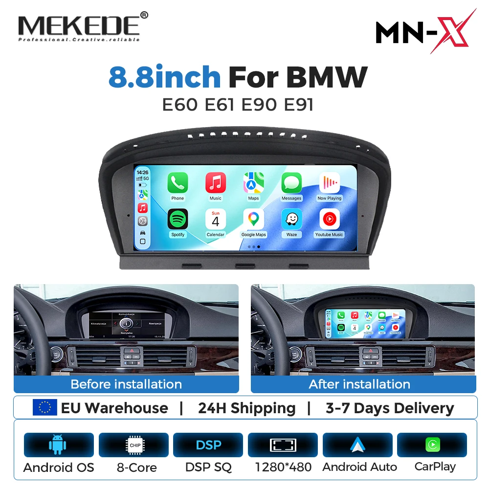 MEKEDE 4G LTE 128GB Android 14 Auto-Multimedia-Radio-Player für BMW 3er E60 E61 E63 E64 5er E90 E91 E92 E93 8-Kern Wireless CarPlay Android Auto BT DSP GPS-Navigation Bildschirm